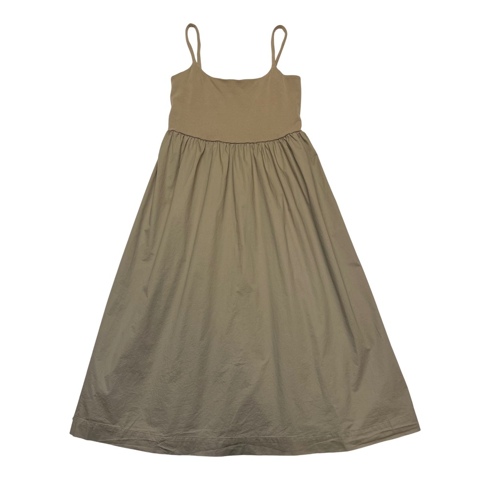 Old Navy Olive Green Khaki Cotton Poplin Earthy Minimalist Boho Midi Dress L